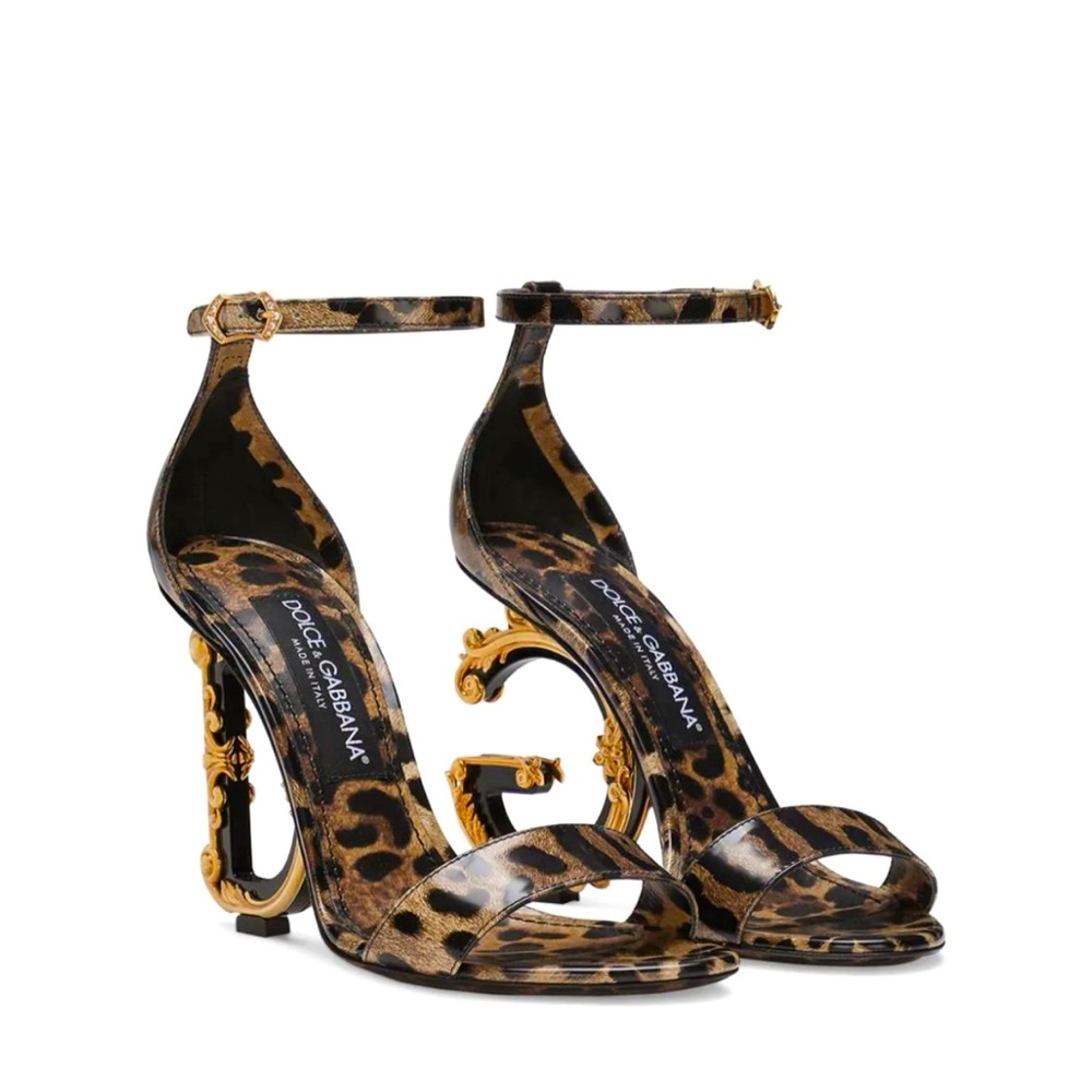 Dolce Gabbana Keira Baroque Logo Leopard Print Heels 37